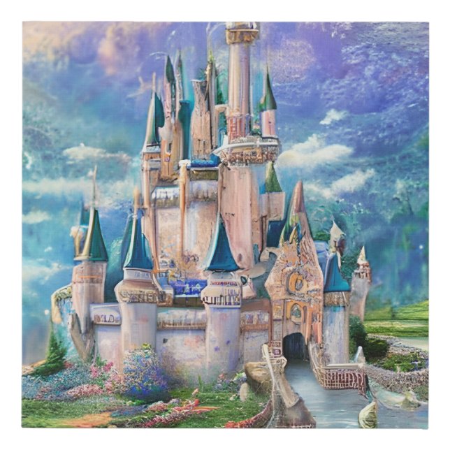 Ultra Detailed Whimsical Fairytale Castle Triptych Faux Canvas Print (Front)