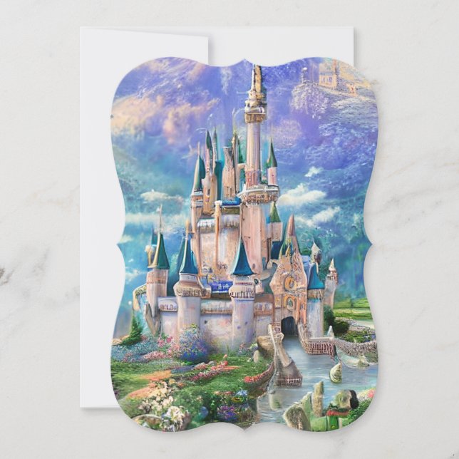 Ultra Detailed Whimsical Fairytale Castle Triptych Note Card (Front)