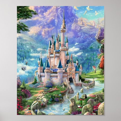 Ultra Detailed Whimsical Fairytale Castle Triptych Poster