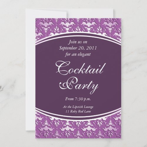 Ultra Elegant Mauve _ Silver Embossed Damask Invitation