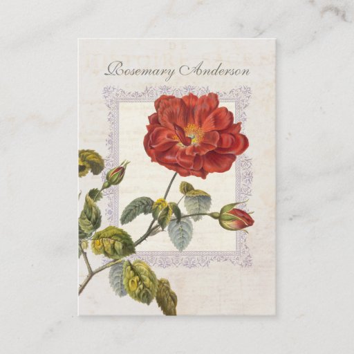 Customizable Ultra Elegant Old Fashioned Red Rose for Gardener Business Card Templates