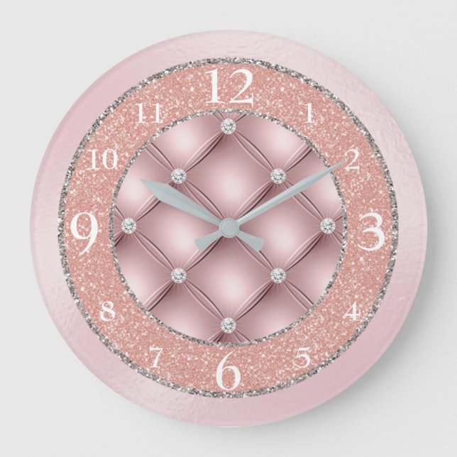 Ultra Glamorous Pink Glitter and Diamonds Large Clock (Front)