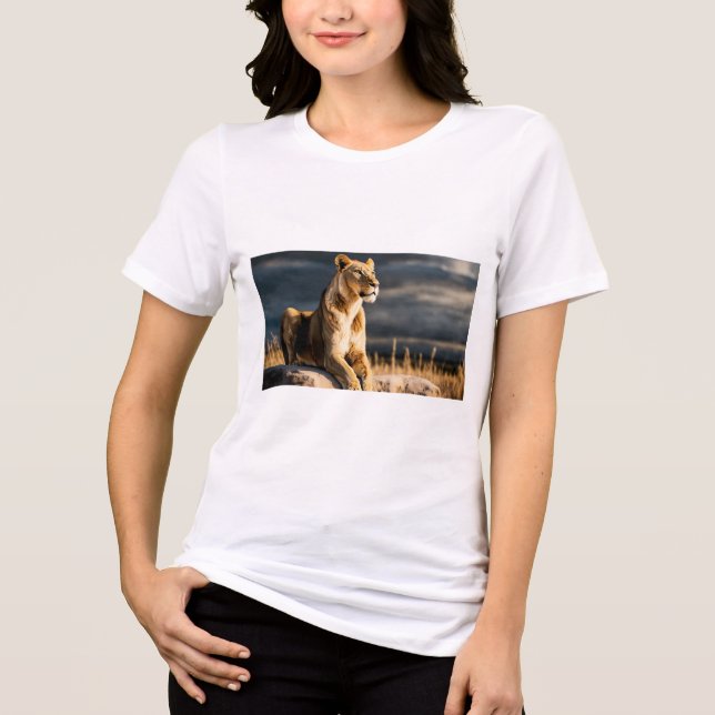  Ultra HD 3D Lioness – Full Body Side Pose on Blac Tri-Blend Shirt (Front)