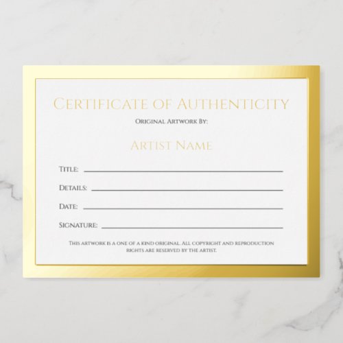 Ultra Luxe Gold Foil Certificate of Authenticity Foil Holiday Card