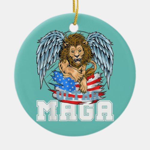 ULTRA MAGA American Flag Lion Patriotic  Ceramic Ornament