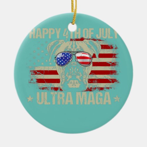 Ultra Maga Boxer Happy 4th of July American Flag  Ceramic Ornament