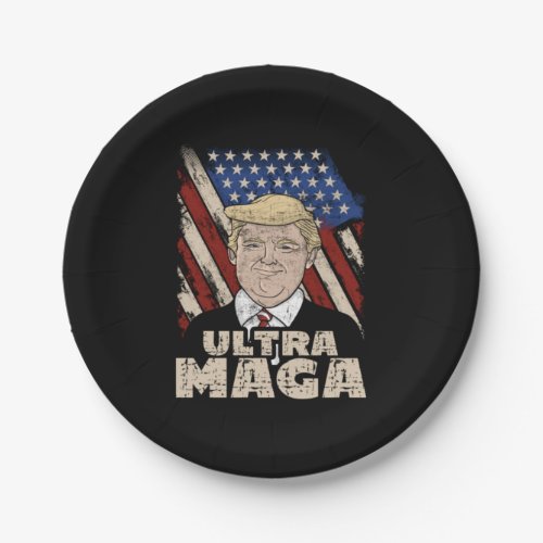 Ultra Maga Proud Republican Pro Trump USA Flag Dis Paper Plates