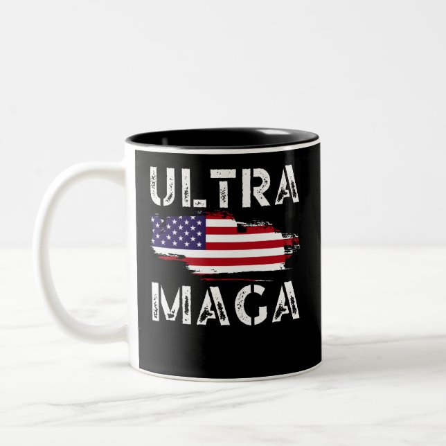 Ultra MAGA, Trump Maga, Republican gifts, American Two-Tone Coffee Mug (Left)