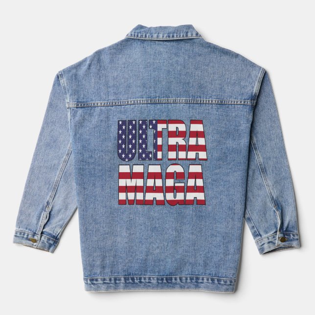 Ultra MAGA Trump Supporter ⛳  Great Again USA  Denim Jacket (Back)