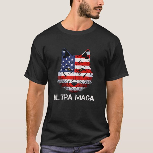 Ultra Maga Wolf American Flag USA Proud Ultra-Maga T-Shirt (Front)