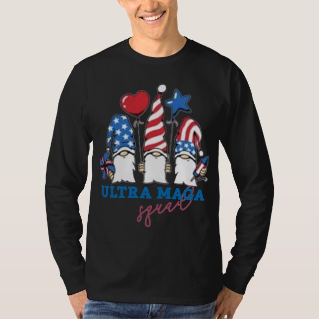 Ultra mega Squad Gnomes USA flag support Trump the T-Shirt (Front)