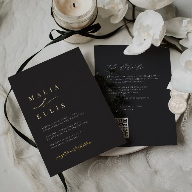 Ultra Minimal All in One Wedding Gold Foil Invitation (Moody minimalist gold foil wedding invitations)