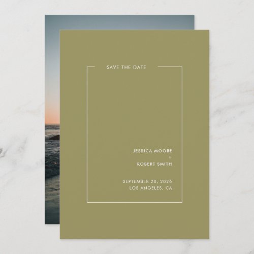 Ultra Minimal Avocado Green Photo Frame Wedding Save The Date