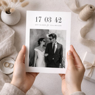 Ultra Minimal Black and White Photo Wedding Save The Date