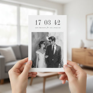 Ultra Minimal Black and White Photo Wedding Save The Date