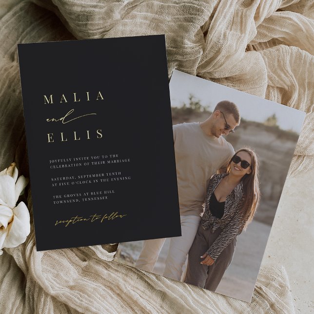 Ultra Minimal | Calligraphy Accent Photo Wedding Foil Invitation (Creator Uploaded)