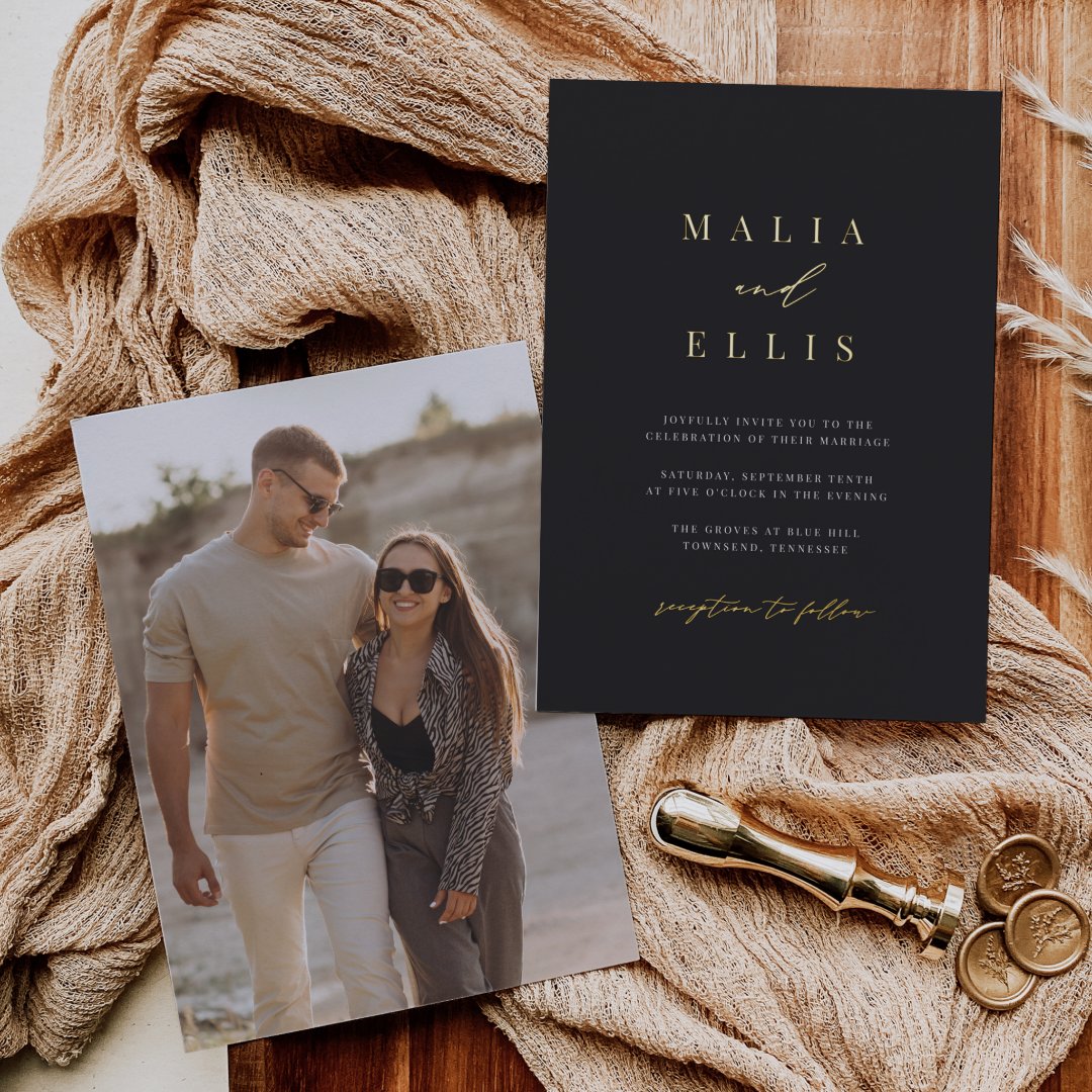 Ultra Minimal | Calligraphy Accent Photo Wedding Foil Invitation