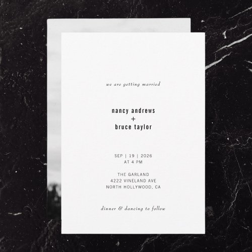 Ultra Minimal Modern Typography Photo Wedding Invitation