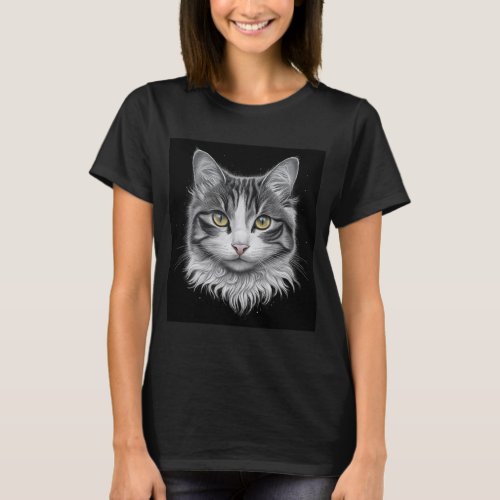 Ultra minimal pencil sketch featuring a cat T_Shirt