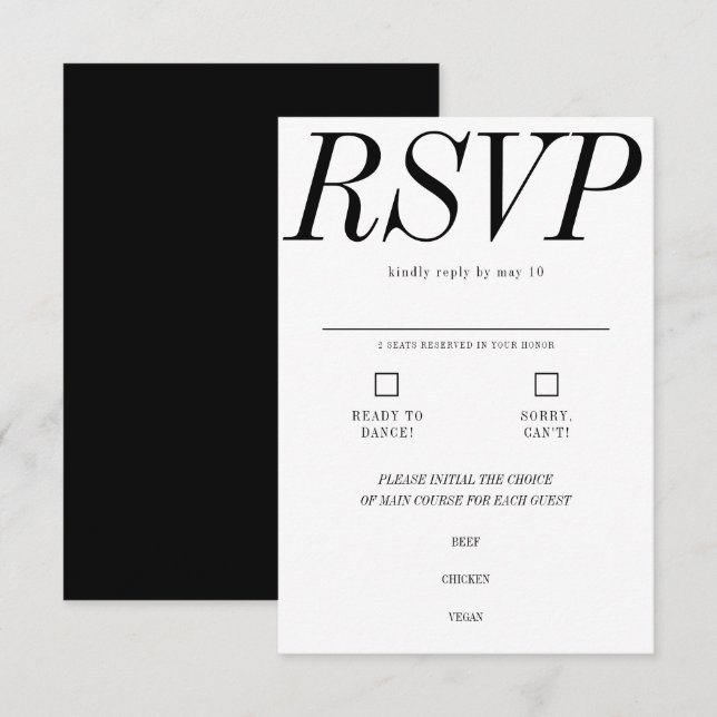 Ultra Minimal Typography Black White Wedding RSVP Card (Front/Back)