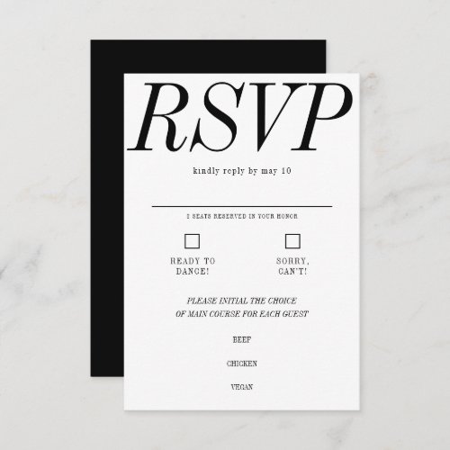 Ultra Minimal Typography Black White Wedding RSVP Card