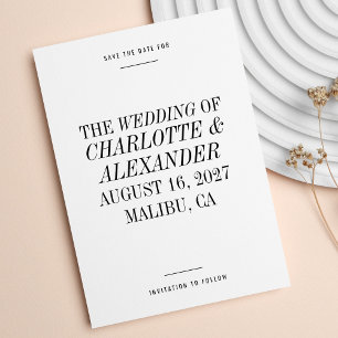 Ultra Minimal Typography Black White Wedding Save The Date
