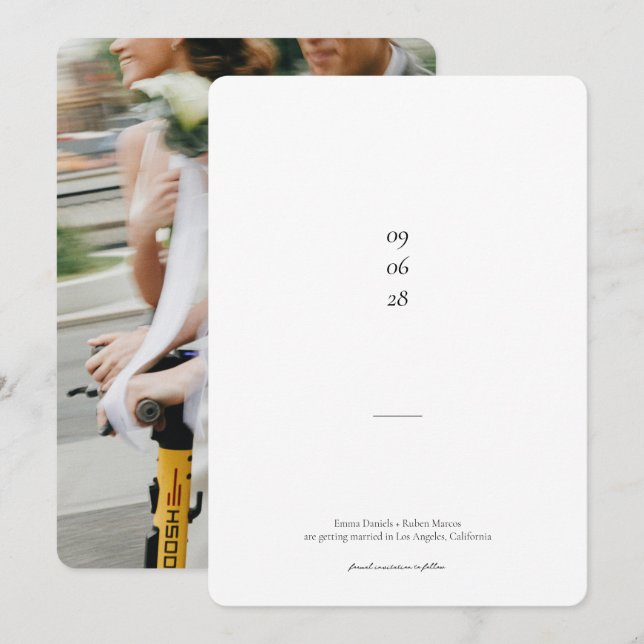 Ultra Minimalist Black and White Photo Wedding Save The Date (Front/Back)