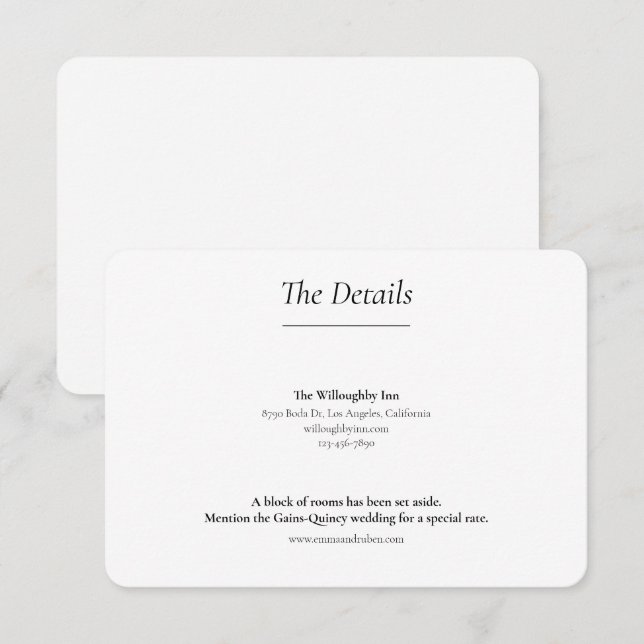 Ultra Minimalist Black and White Wedding Enclosure Card (Front/Back)