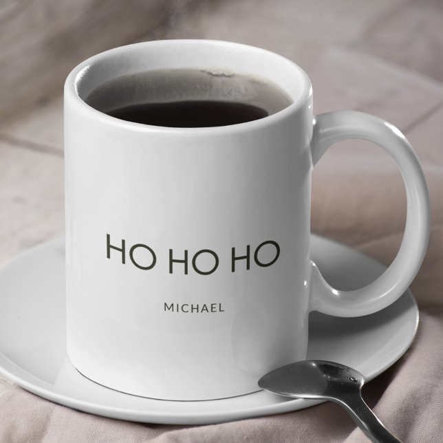 Ultra Minimalist Dark Green "HO HO HO" Holiday Coffee Mug (Creator Uploaded)