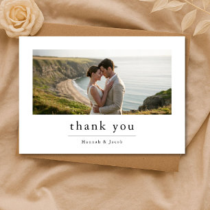Ultra Minimalist Destination Beach Photo Wedding Thank You Card