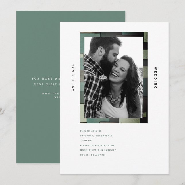 Ultra Modern B/W Photo Simple Sage Invitation (Front/Back)