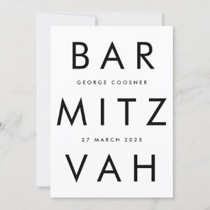 Ultra Modern black white bar mitzvah QR CODE RSVP Invitation