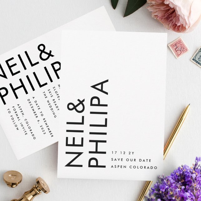 Ultra Modern Black & White Non-Photo Bold Names Save The Date (Creator Uploaded)