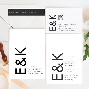 Ultra Modern Black & White Non-Photo Monogram Save The Date