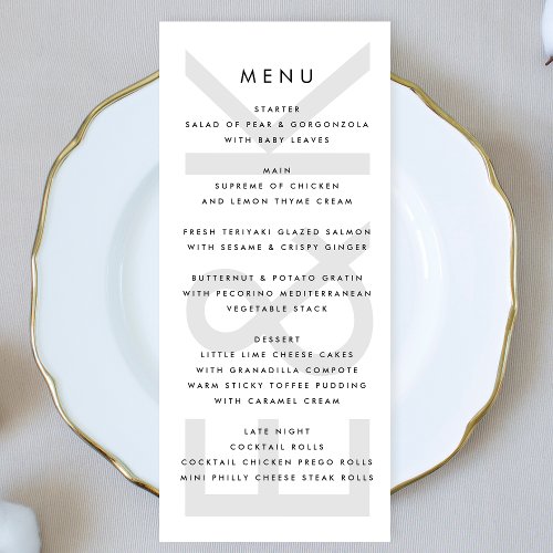 Ultra Modern Black White Simple Monogram Menu