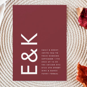 Ultra Modern Bold Big Monogram Burgundy Maroon Invitation