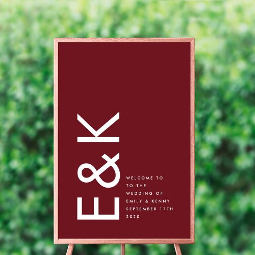 Ultra Modern Bold Big Monogram Burgundy Maroon Poster