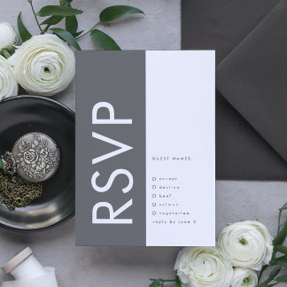 Ultra Modern Bold Big Monogram Gray Wedding RSVP Card
