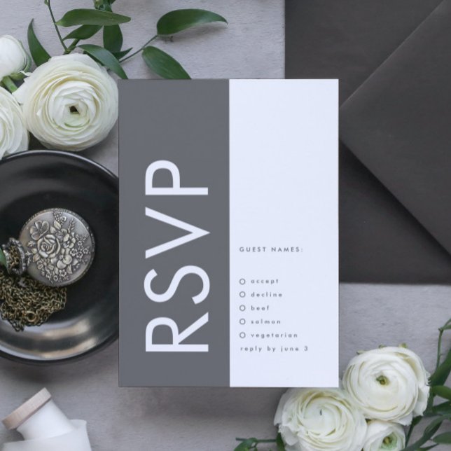 Ultra Modern Bold Big Monogram Gray Wedding RSVP Card (Creator Uploaded)