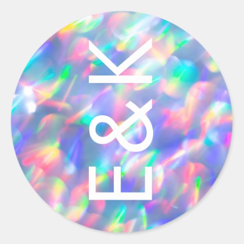 Ultra Modern Bold Big Monogram Iridescent Wedding Classic Round Sticker