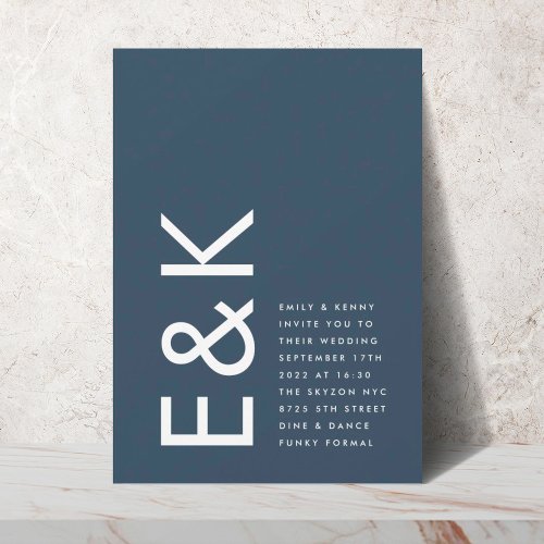 Ultra Modern Bold Big Monogram Navy Blue Invitation