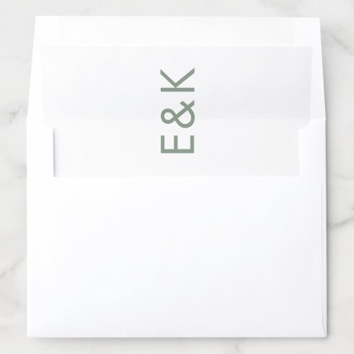 Ultra Modern Bold Big Monogram Sage Green Wedding Envelope Liner
