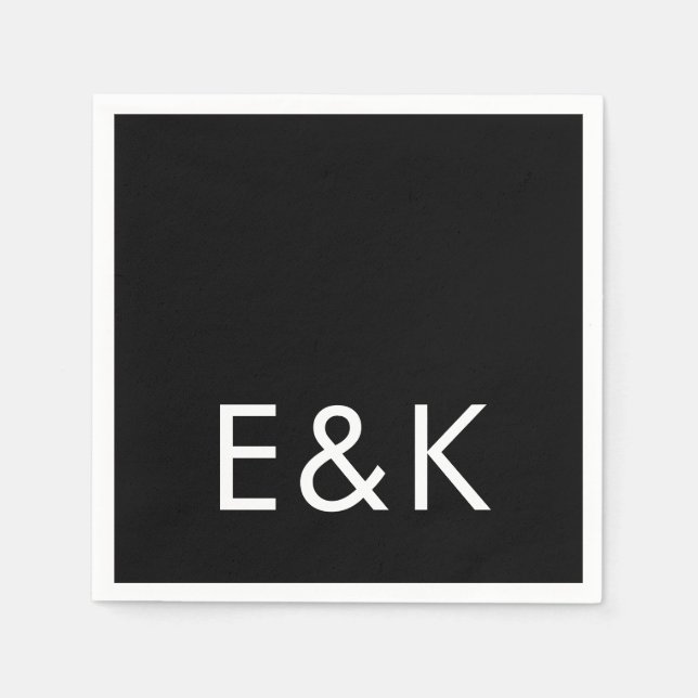 Ultra Modern Bold Big Monogram Simple Black Napkins (Front)