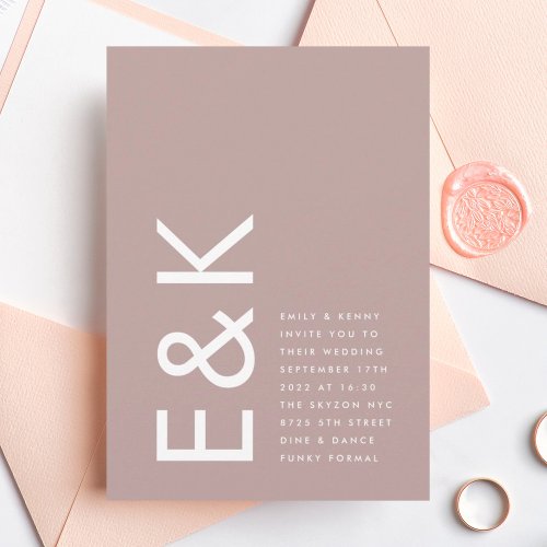 Ultra Modern Bold Big Monogram Taupe Wedding Invitation