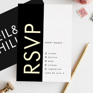 Ultra Modern Bold Black Names 2 x RSVP GOLD Foil Invitation