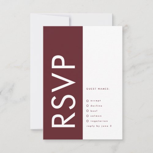 Ultra Modern Bold Burgundy Maroon Monogram Wedding RSVP Card