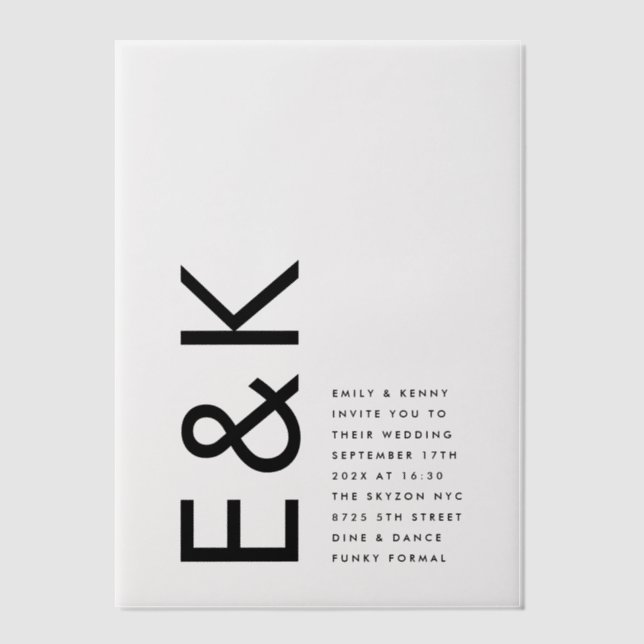 Ultra Modern Bold Monogram Wedding Vellum Invitations (Front)