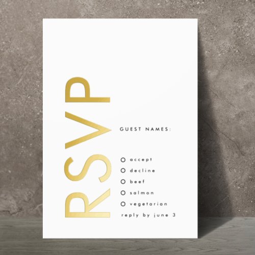 Ultra Modern Bold Names 2 x RSVP GOLD Foil Invitation