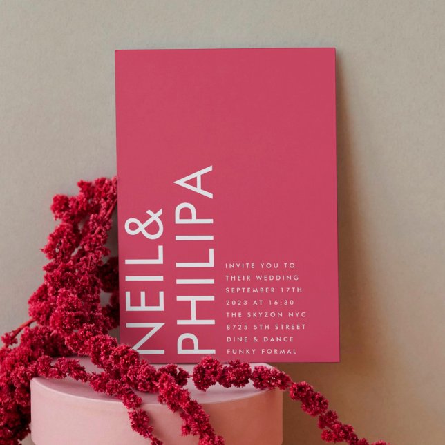 Ultra Modern Bold NAMES Magenta Red Wedding Invitation (Creator Uploaded)