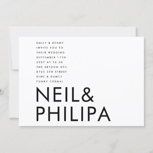 Ultra Modern Bold NAMES Minimalist Wedding Invitation